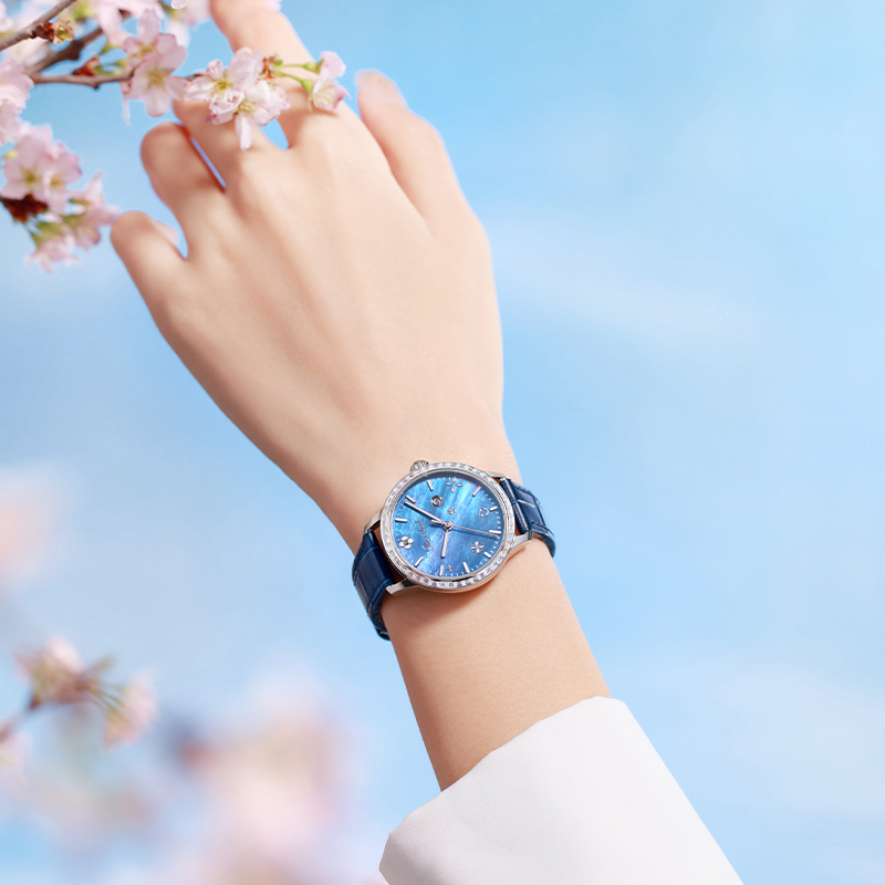 罗西尼(ROSSINI)典美系列不锈钢表壳牛皮表带机械女表50132