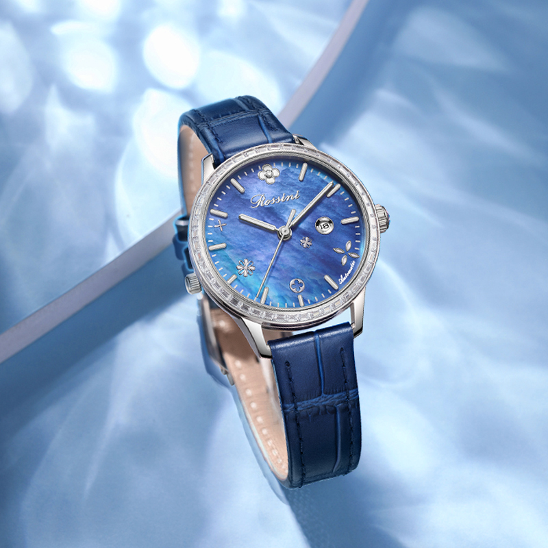 罗西尼(ROSSINI)典美系列不锈钢表壳牛皮表带机械女表50132