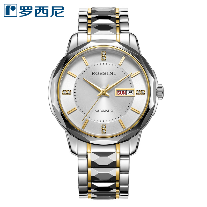 罗西尼(ROSSINI)手表启迪系列钨钢上套商务机械情侣表6889&6890