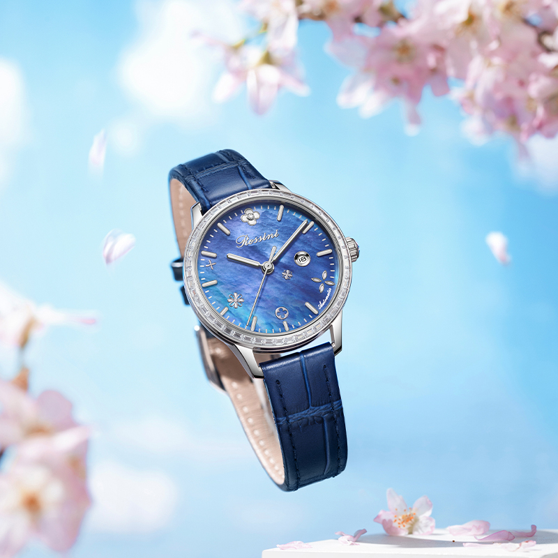 罗西尼(ROSSINI)典美系列不锈钢表壳牛皮表带机械女表50132