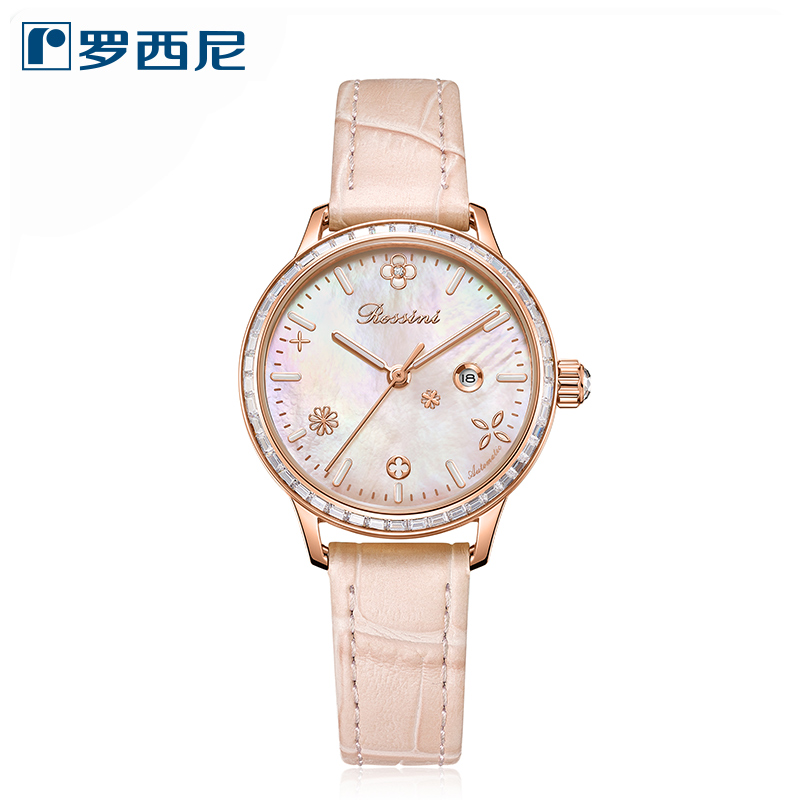 罗西尼(ROSSINI)典美系列不锈钢表壳牛皮表带机械女表50132