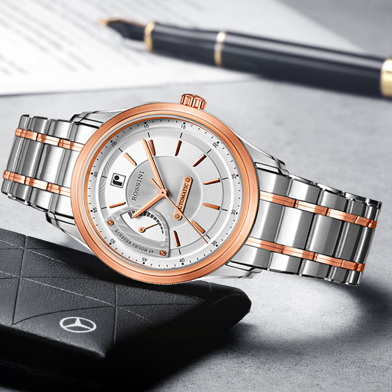 罗西尼(ROSSINI) 公务 男表自动机械表商务 钢带 皮表带情侣手表5615（一口价）