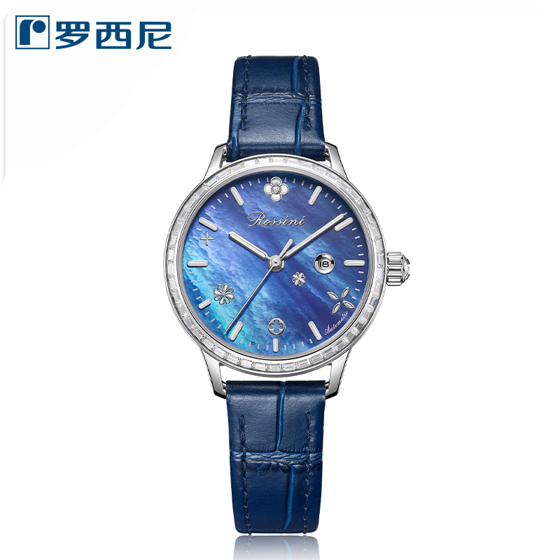 罗西尼(ROSSINI)典美系列不锈钢表壳牛皮表带机械女表50132