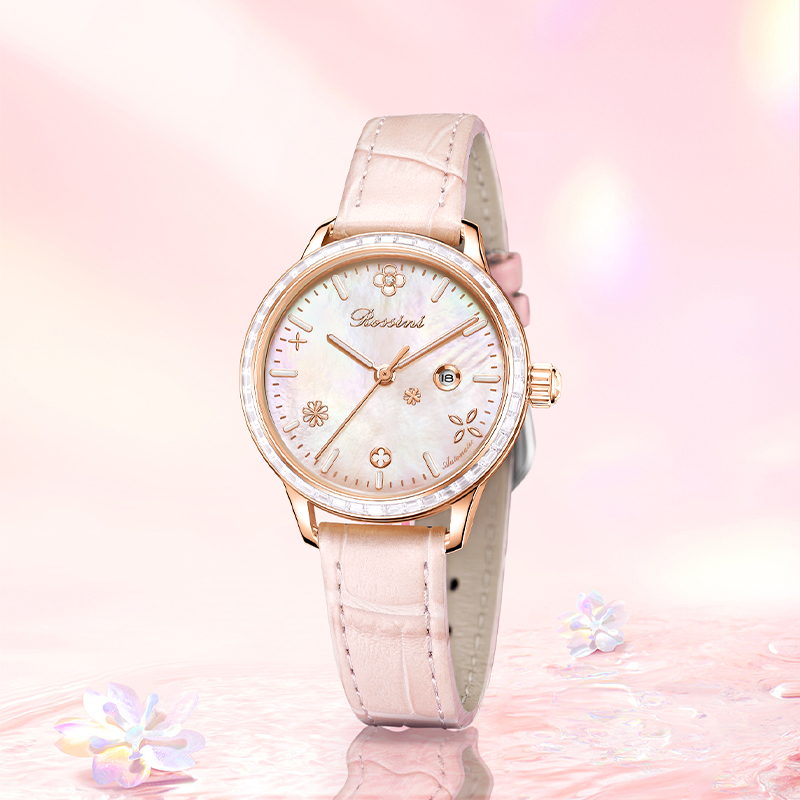 罗西尼(ROSSINI)典美系列不锈钢表壳牛皮表带机械女表50132