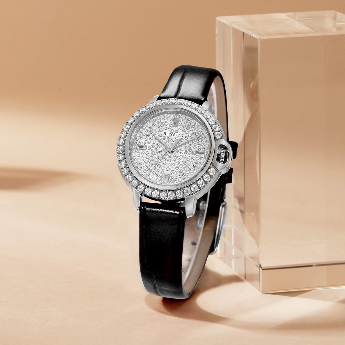 罗西尼(ROSSINI)手表不锈钢表壳牛皮表带石英女表5220112（特价表）